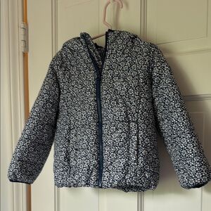 GAP Blue and White Puffer Jacket with Hood size 4